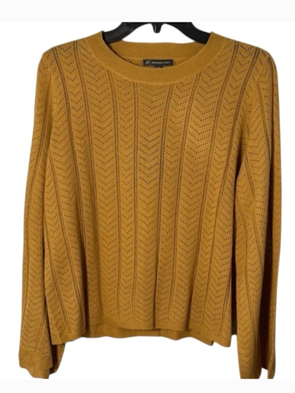 Adrianna Papell Sweater Yellow‎ Cable Knit Crew Neck Bell Sleeve in Size L